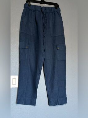 C&C CALIFORNIA CARGO PANTS 100% LINEN PULL ON  HIGH RISE